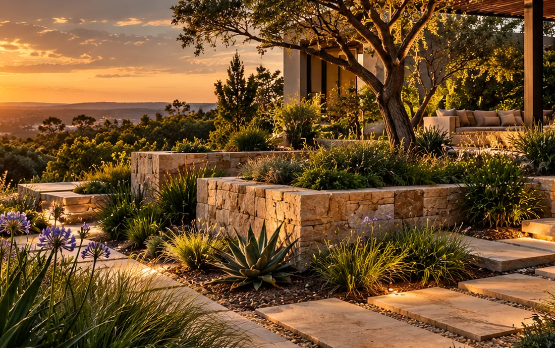 Conceptual landscape scene illustrating hardscaping