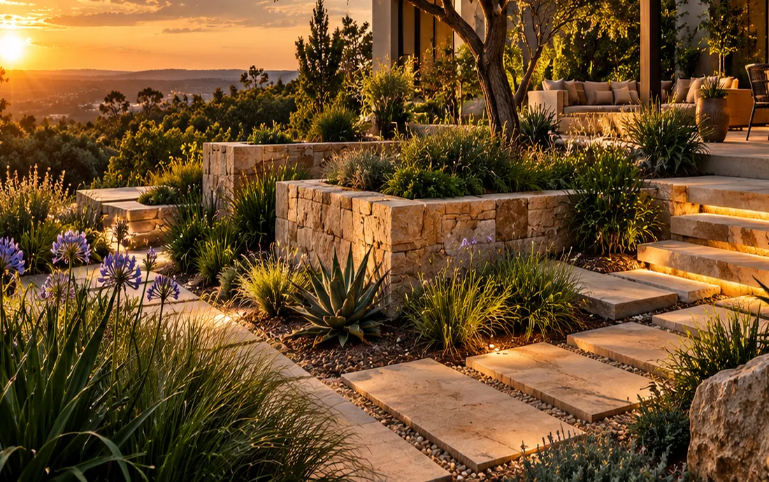 Illustrative stone path winding through landscape